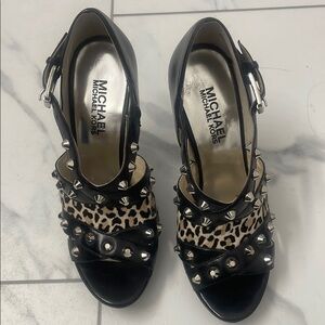 NWOT Michael Kors Black Stiletto Heels with  Animal Print and Silver Details